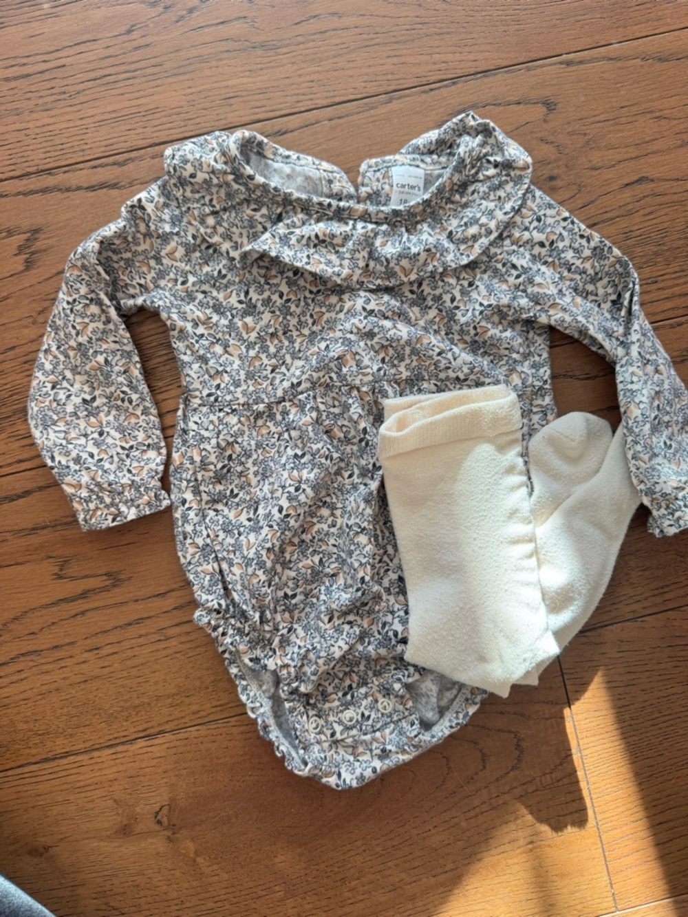 Carter's Navy and Cream Floral Ruffle-Neck Bodysuit Set